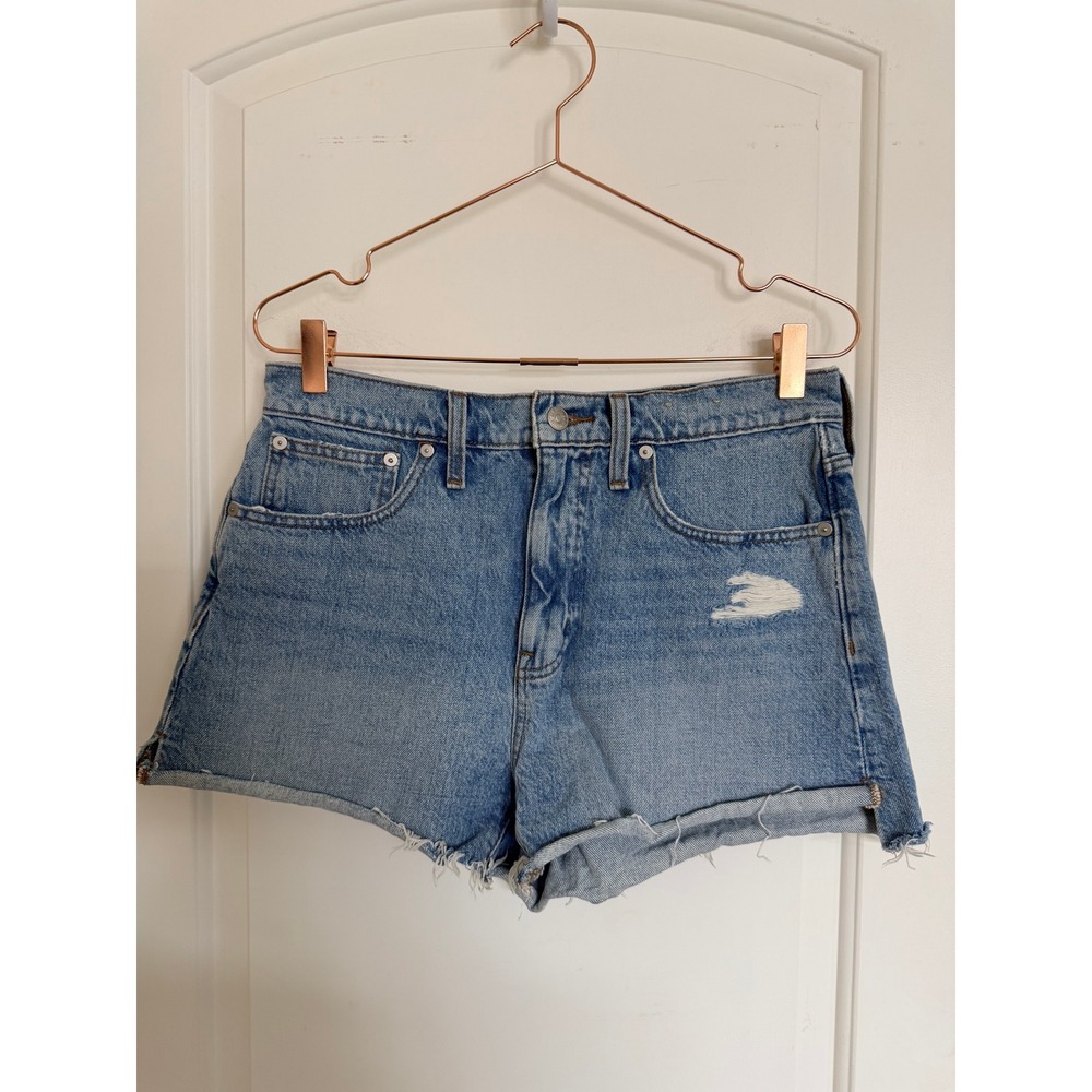 Madewell Relaxed Denim Shorts Women Size 27 Light Blue Distressed Raw Hem NF034